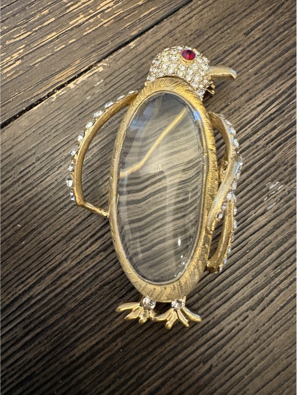 Exquisite Crown Trifari Clear JELLY BELLY Rhinestone PENGUIN BROOCH 3” - Picture 4 of 8